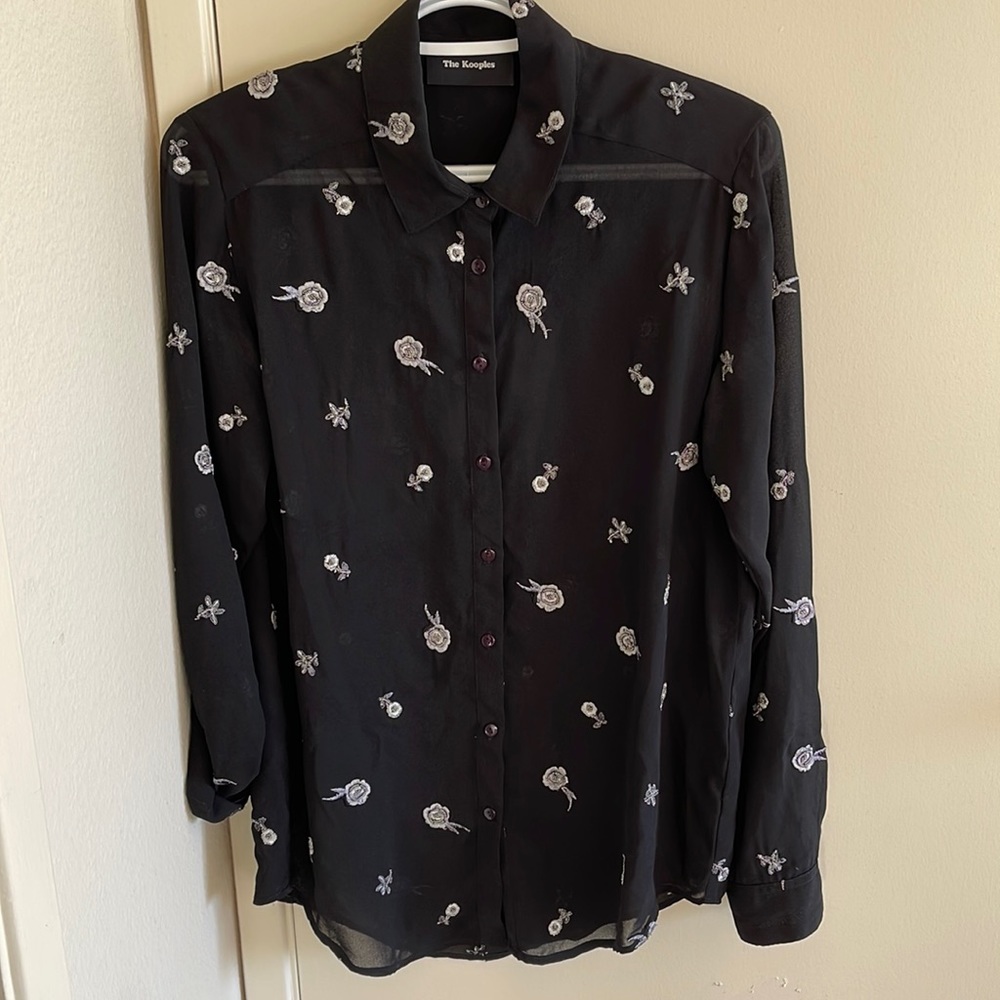 The Kooples black silk long sleeve button up top - size XXS